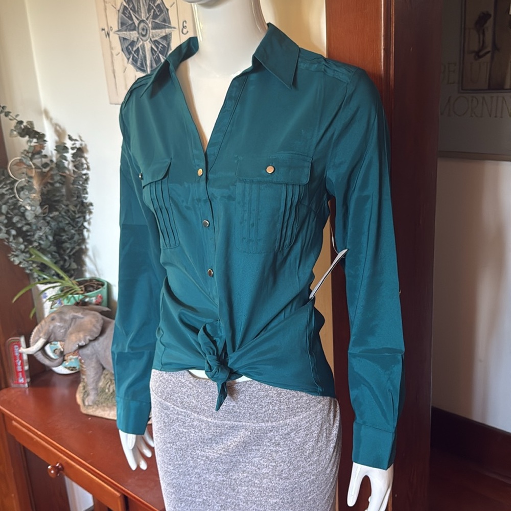 NWT Style&Co size small Teal Button-Up Women's Top